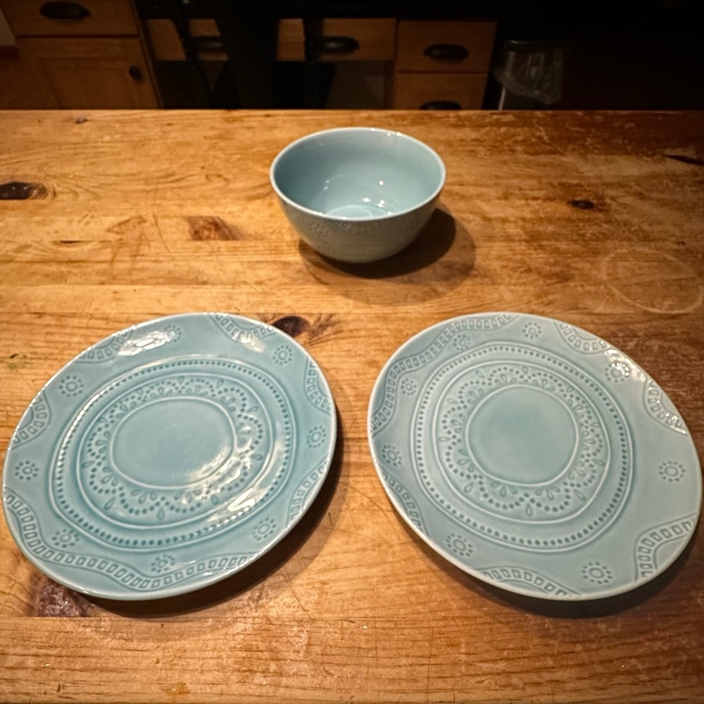 Threshold KENNET AZURE 2 Dinner plate, 1 Bowl 5/8", Stoneware, Used, No chipping